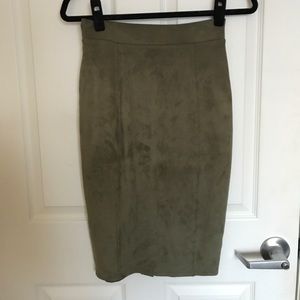 Faux suede khaki green olive pencil midi skirt